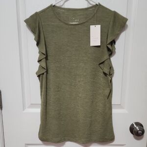 NWT Womens A New Day Olive Green Short Sleeve Ruffle Top Size M